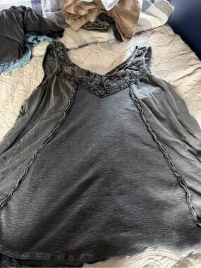Rock & Republic Charcoal Gray Embellished Tank Top